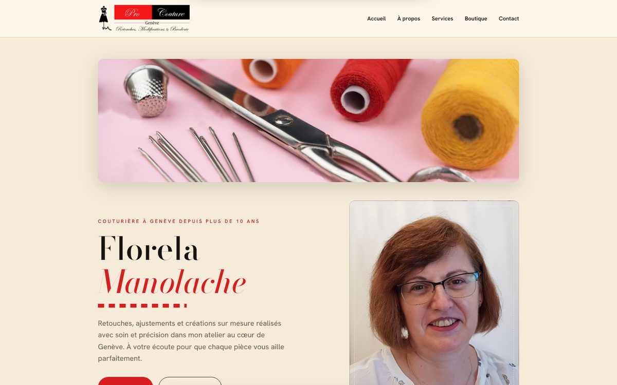 Page d'accueil du site de Pro Couture Genève
