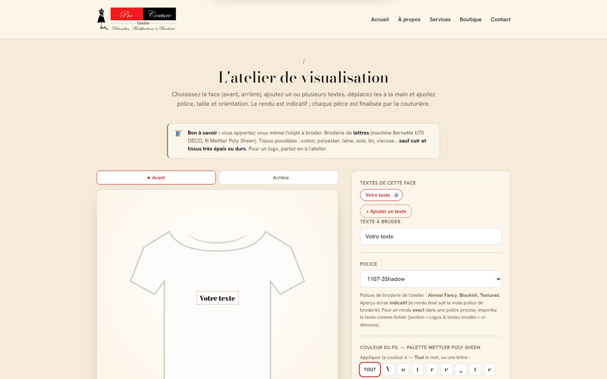 Atelier de visualisation de broderie sur un t-shirt
