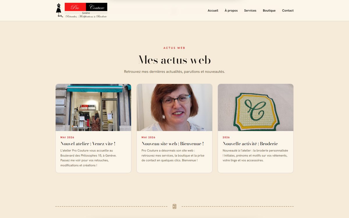 Trois actualités de l'atelier avec leur photo et leur date