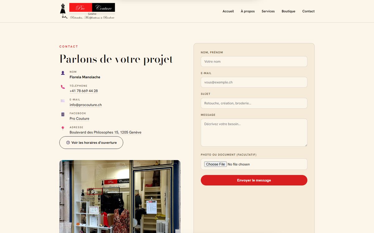 Formulaire de contact et coordonnées de l'atelier